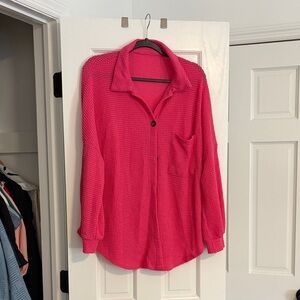 Pink Button-Up Waffle Knit Shirt